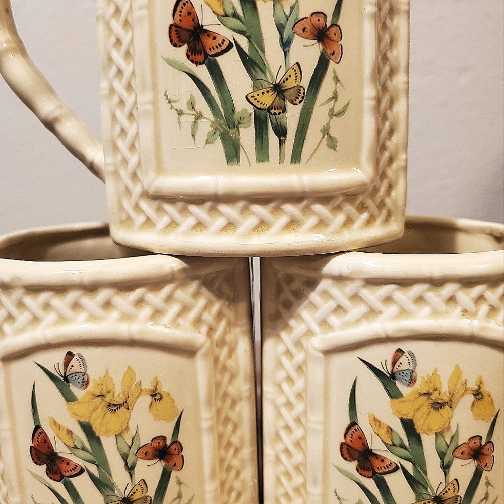 Vintage Butterfly Garden Trellis Coffee Mugs by Enesco 1978 SET OF 3 - Picture 2 of 6